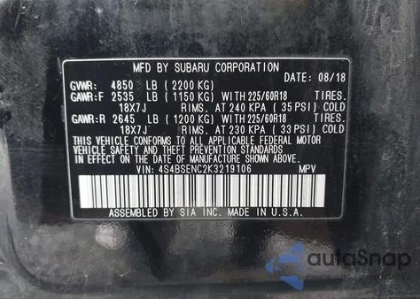 2019 Subaru Outback 3.6R Limited z USA, uszkodzony, nr VIN 4S4BSENC2K3219106